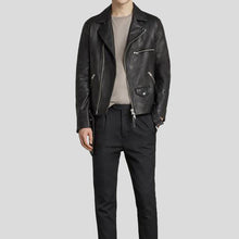 Load image into Gallery viewer, Connor Black Motorcycle Leather Jacket - Shearling leather