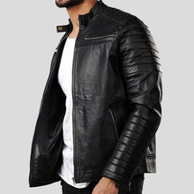 Load image into Gallery viewer, Elon Black Motorcycle Leather Jacket - Shearling leather