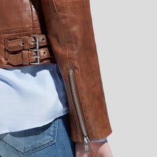 Load image into Gallery viewer, Emma Brown Motorcycle Leather Jacket - Shearling leather