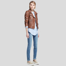 Load image into Gallery viewer, Emma Brown Motorcycle Leather Jacket - Shearling leather