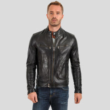 Load image into Gallery viewer, Evan Black Motorcycle Leather Jacket - Shearling leather