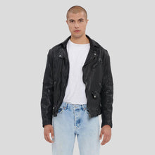 Load image into Gallery viewer, Lysle Black Motorcycle Leather Jacket - Shearling leather