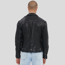 Load image into Gallery viewer, Lysle Black Motorcycle Leather Jacket - Shearling leather