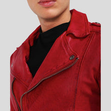 Load image into Gallery viewer, Buel Red Motorcycle Leather Jacket - Shearling leather