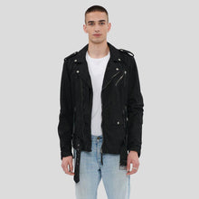 Load image into Gallery viewer, Mytch Black Motorcycle Leather Jacket - Shearling leather