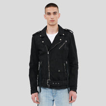 Load image into Gallery viewer, Mytch Black Motorcycle Leather Jacket - Shearling leather