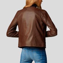 Load image into Gallery viewer, Olivia Brown Motorcycle Leather Jacket - Shearling leather