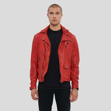 Load image into Gallery viewer, Zuse Red Motorcycle Leather Jacket - Shearling leather