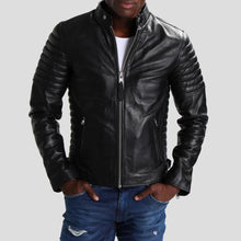 Load image into Gallery viewer, Neil Black Quilted Lambskin Leather Jacket - Shearling leather