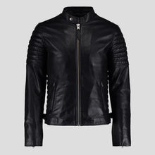 Load image into Gallery viewer, Neil Black Quilted Lambskin Leather Jacket - Shearling leather