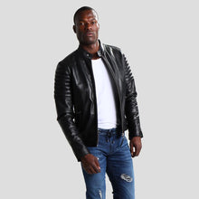 Load image into Gallery viewer, Neil Black Quilted Lambskin Leather Jacket - Shearling leather