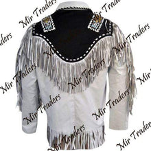 Load image into Gallery viewer, Men's Suede Fringe Jacket White Black Cow Hide Stylish Suede Jacket - Shearling leather