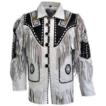 Load image into Gallery viewer, Men's Suede Fringe Jacket White Black Cow Hide Stylish Suede Jacket - Shearling leather