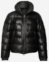 Load image into Gallery viewer, Womens Leather Puffer Jacket In Black - Shearling leather