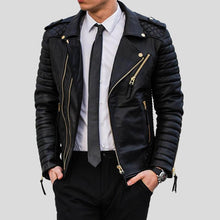 Load image into Gallery viewer, Byron Black Quilted Leather Jacket - Shearling leather