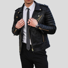 Load image into Gallery viewer, Byron Black Quilted Leather Jacket - Shearling leather