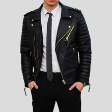 Load image into Gallery viewer, Byron Black Quilted Leather Jacket - Shearling leather