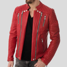 Load image into Gallery viewer, Gyles Red Quilted Leather Jacket - Shearling leather