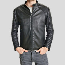 Load image into Gallery viewer, Iwan Black Quilted Genuine Leather Jacket - Shearling leather
