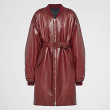Load image into Gallery viewer, Women's Red Oversized Sheepskin Leather Bomber Jacket