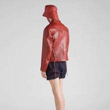 Load image into Gallery viewer, Women's Red Sheepskin leather biker jacket