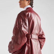 Load image into Gallery viewer, Women's Red Oversized Sheepskin Leather Bomber Jacket