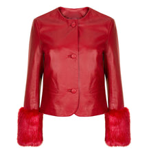 Load image into Gallery viewer, Women's Red Leather biker jacket with Faux Fur
