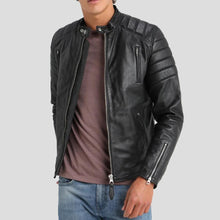 Load image into Gallery viewer, Rene Black Quilted Lambskin Leather Jacket - Shearling leather