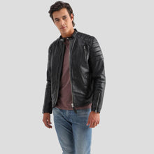 Load image into Gallery viewer, Rene Black Quilted Lambskin Leather Jacket - Shearling leather
