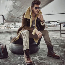 Load image into Gallery viewer, Men’s Shearling Coat Men’s Fur Parka. Imports Wool From Australia Sheepskin Jacket Black And Light