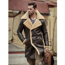 Load image into Gallery viewer, B3 Flight Sheepskin Aviator Long Mens Winter Coats Fur Bomber Leather Jacket