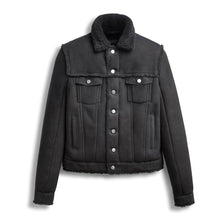 Load image into Gallery viewer, Mens Black Suede Aviator Shearling Leather Bomber Shirt Jackets