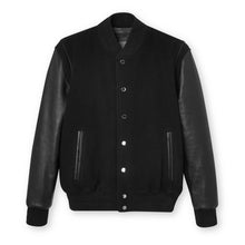 Load image into Gallery viewer, Men Black Varsity Leather Bomber Jacket