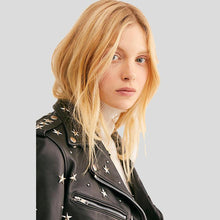 Load image into Gallery viewer, Eva Black Studded Leather Jacket - Shearling leather