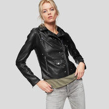 Load image into Gallery viewer, Isla Black Studded Leather Jacket - Shearling leather