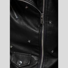 Load image into Gallery viewer, Isla Black Studded Leather Jacket - Shearling leather