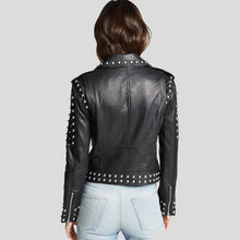 Load image into Gallery viewer, Jasmine Black Studded Leather Jacket - Shearling leather