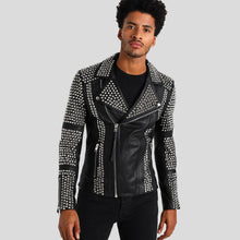 Load image into Gallery viewer, Jaxon Black Studded Leather Jacket - Shearling leather