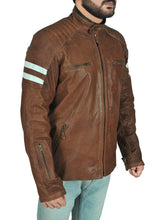 Load image into Gallery viewer, Classic Brown Leather Biker Jacket - Shearling leather