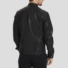 Load image into Gallery viewer, Troy Black Racer Leather Jacket - Shearling leather