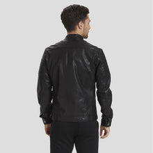 Load image into Gallery viewer, Troy Black Racer Leather Jacket - Shearling leather