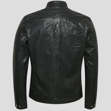 Load image into Gallery viewer, Troy Black Racer Leather Jacket - Shearling leather