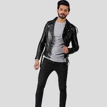 Load image into Gallery viewer, Donn Black Vintage Motorcycle Leather Jacket - Shearling leather
