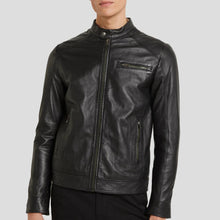 Load image into Gallery viewer, Wallace Black Racer Leather Jacket - Shearling leather