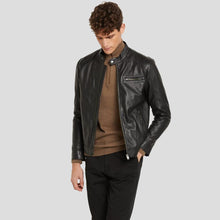 Load image into Gallery viewer, Wallace Black Racer Leather Jacket - Shearling leather