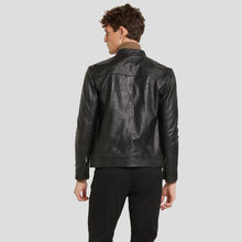 Load image into Gallery viewer, Wallace Black Racer Leather Jacket - Shearling leather