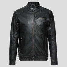 Load image into Gallery viewer, Wallace Black Racer Leather Jacket - Shearling leather