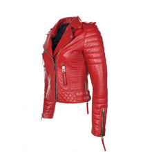 Load image into Gallery viewer, Women Red  RAF B3 Sheepskin Biker Leather Jacket