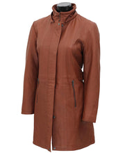 Load image into Gallery viewer, Womens 3/4 Length Brown Leather Coat With Removable Fur Hood