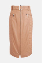 Load image into Gallery viewer, Women's Brown Quilted Leather Belted Midi Skirt With Zipper